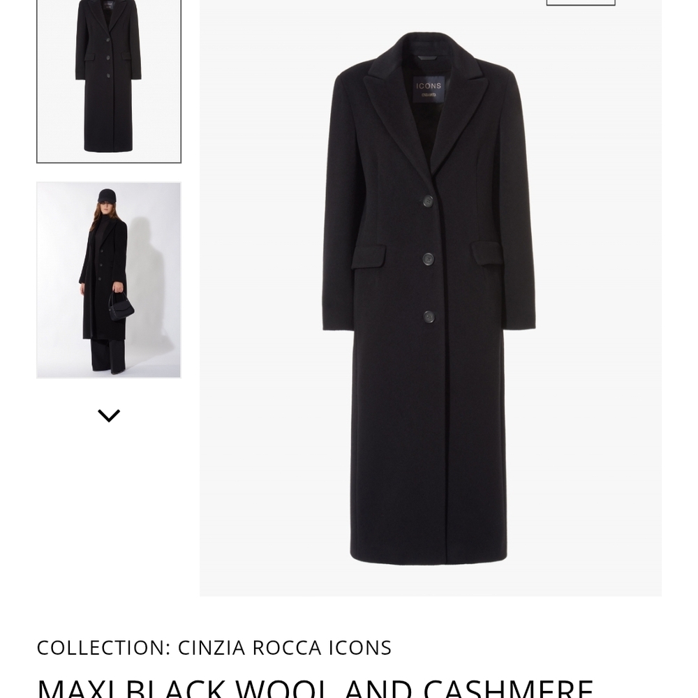 Cinzia Rocca Icons Black Wool and Cashmere Maxi Coat